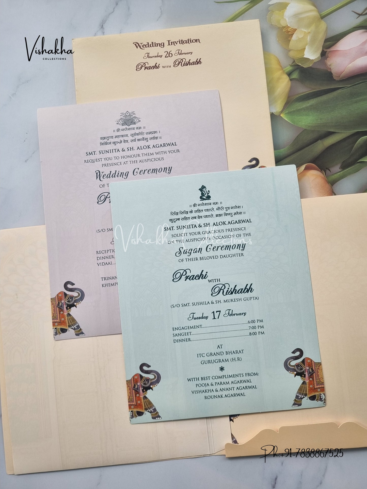 Semi Box Hathi Hindu Sikh invitation Cards EJ-5150