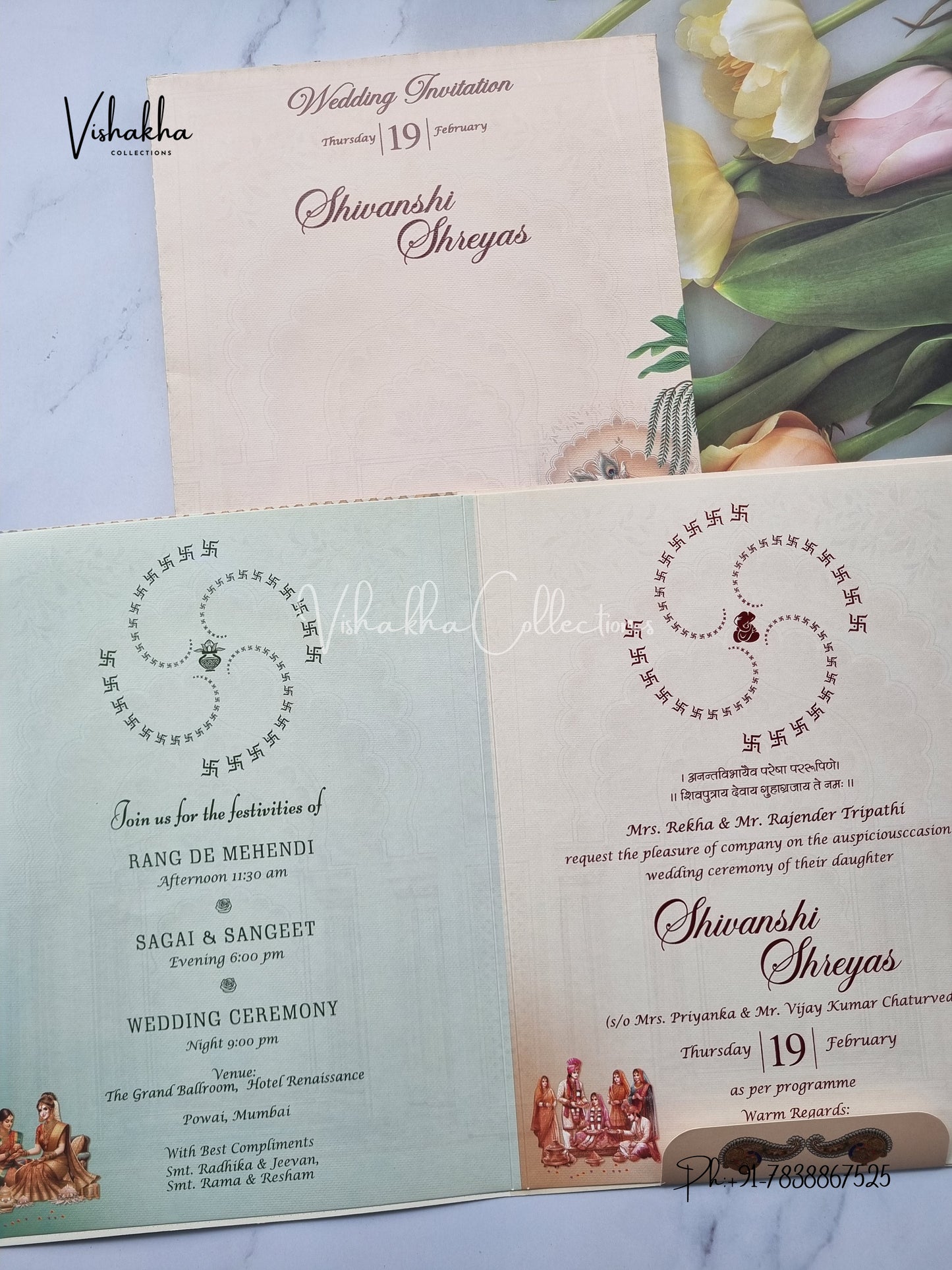 Radha Krishna Peacock Hindu invitation Cards EJ-5162