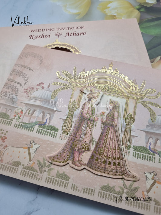 Peacock Dulah Dulhan Hindu Sikh invitation Cards EJ-5168