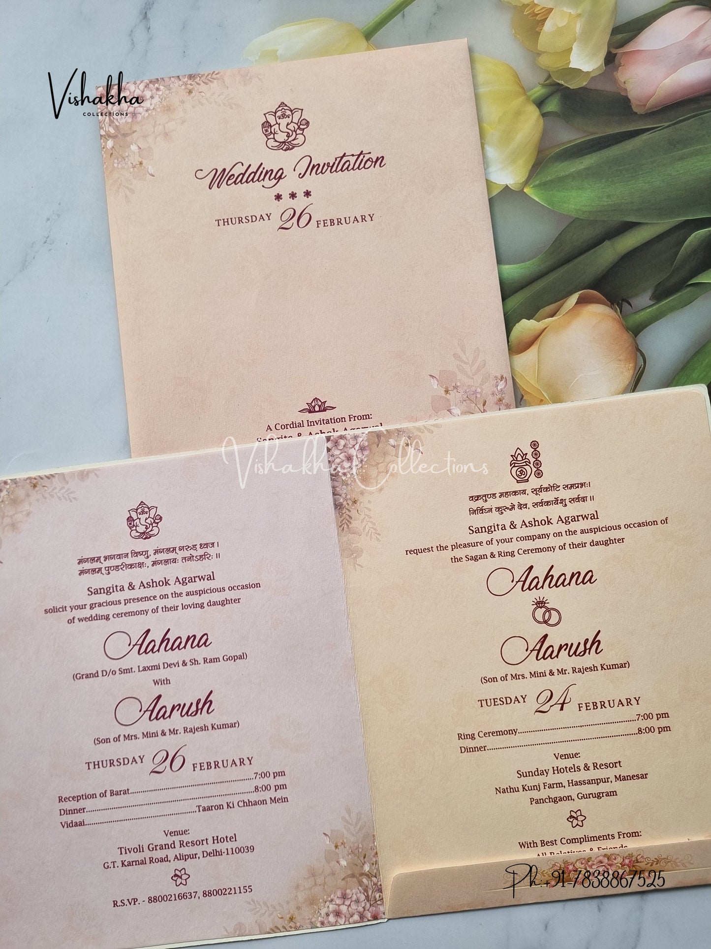 Flower Hindu Muslim Christian Sikh invitation Cards EJ-5181