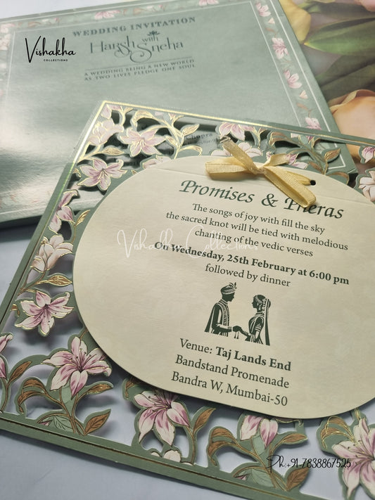 Paper Laser Cut Semi Box Flower Hindu Muslim Christian Sikh Laser Cut invitation Cards EJ-5190