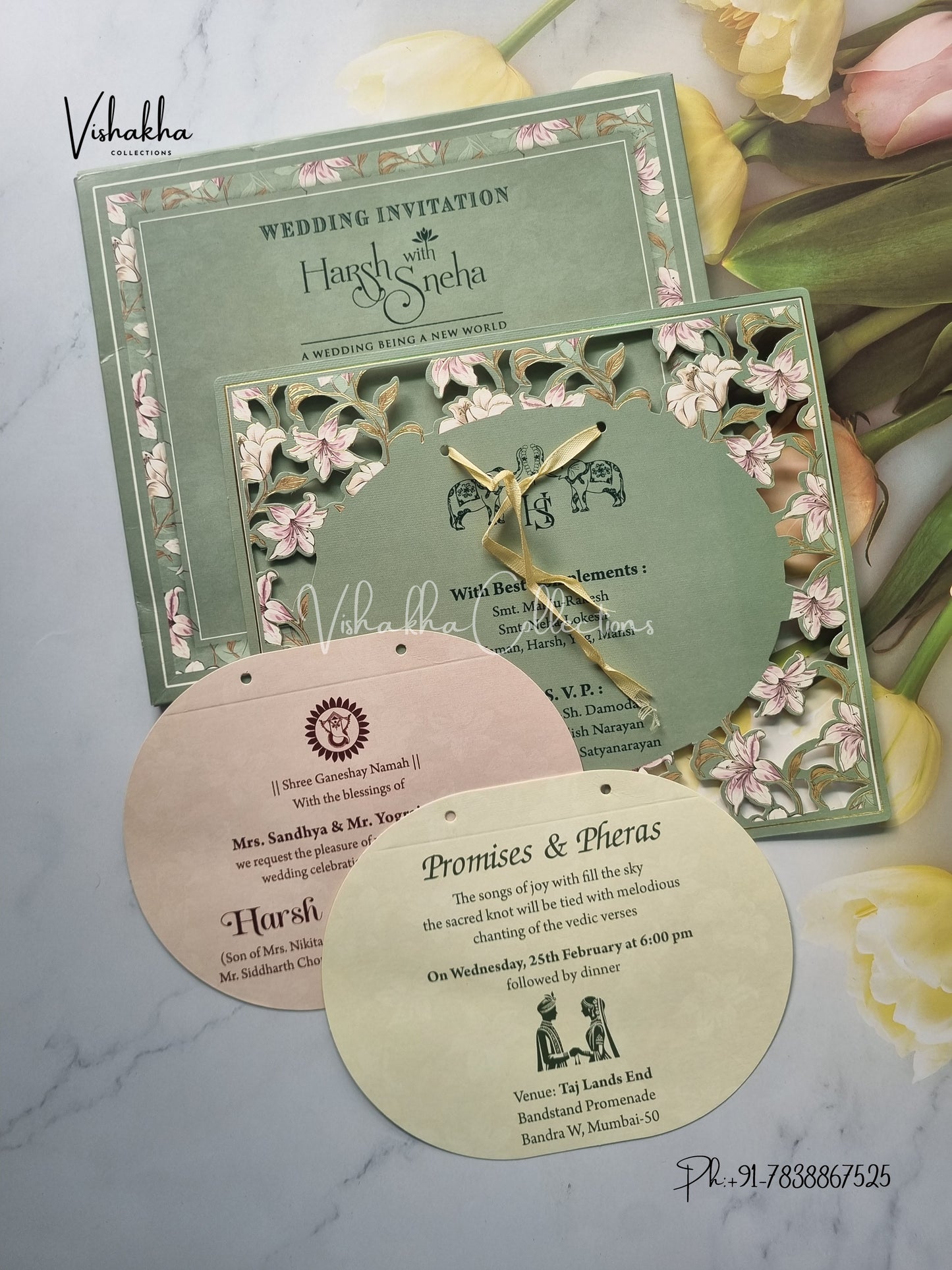 Paper Laser Cut Semi Box Flower Hindu Muslim Christian Sikh Laser Cut invitation Cards EJ-5190