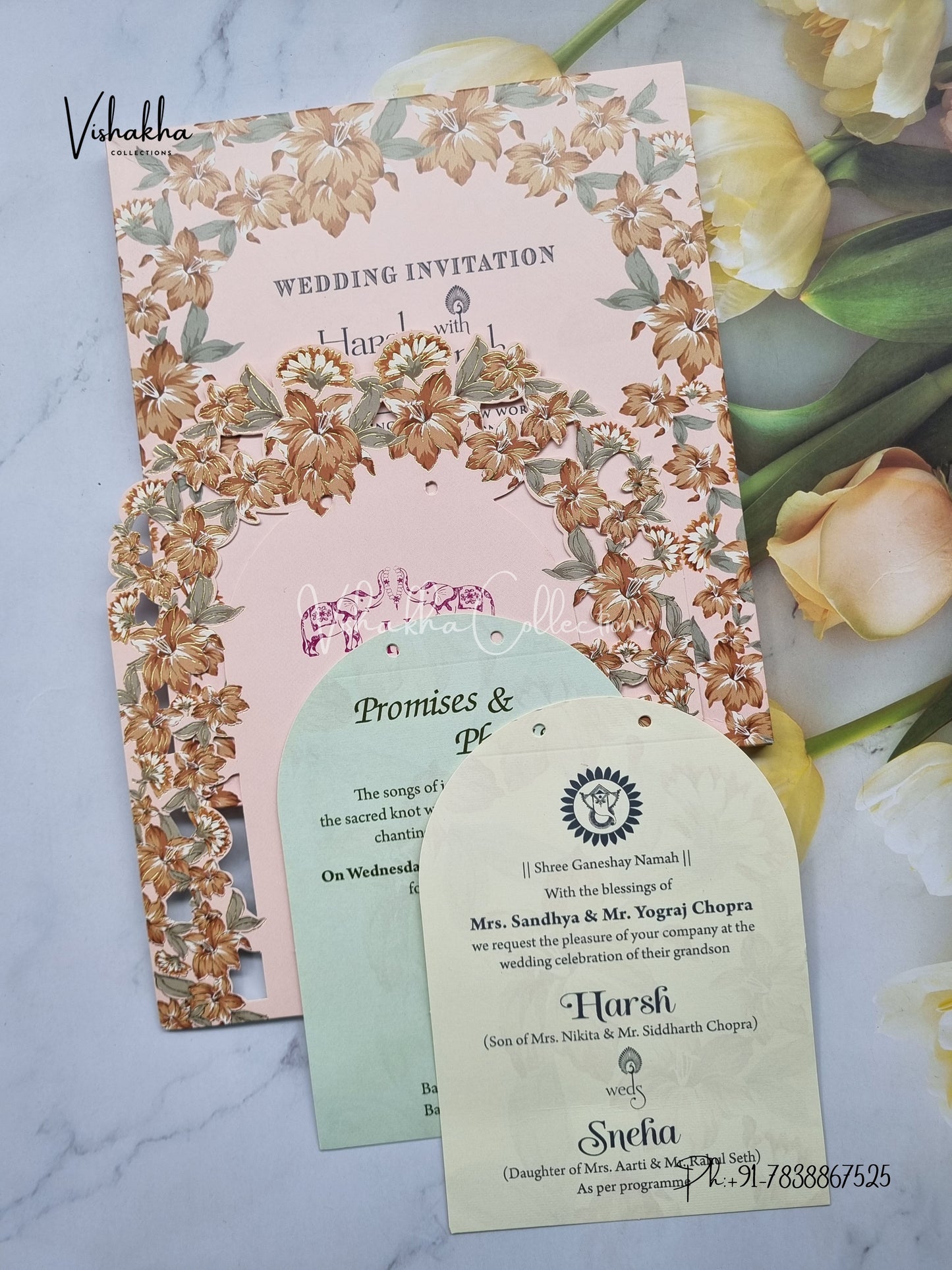 Flower Hindu Muslim Christian Sikh Laser Cut invitation Cards EJ-5192