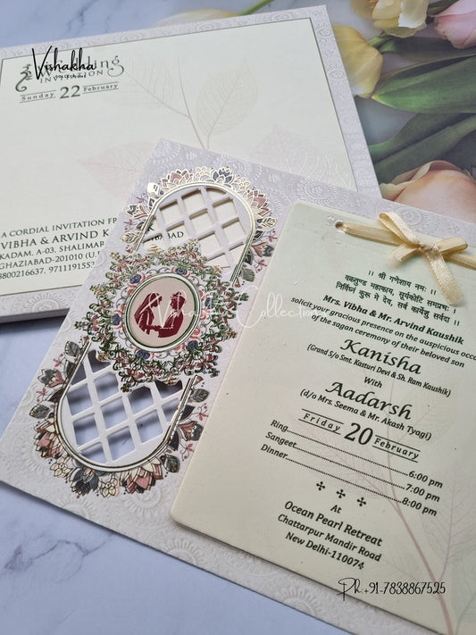 Flower Hindu Muslim Christian Sikh Laser Cut invitation Cards EJ-5196