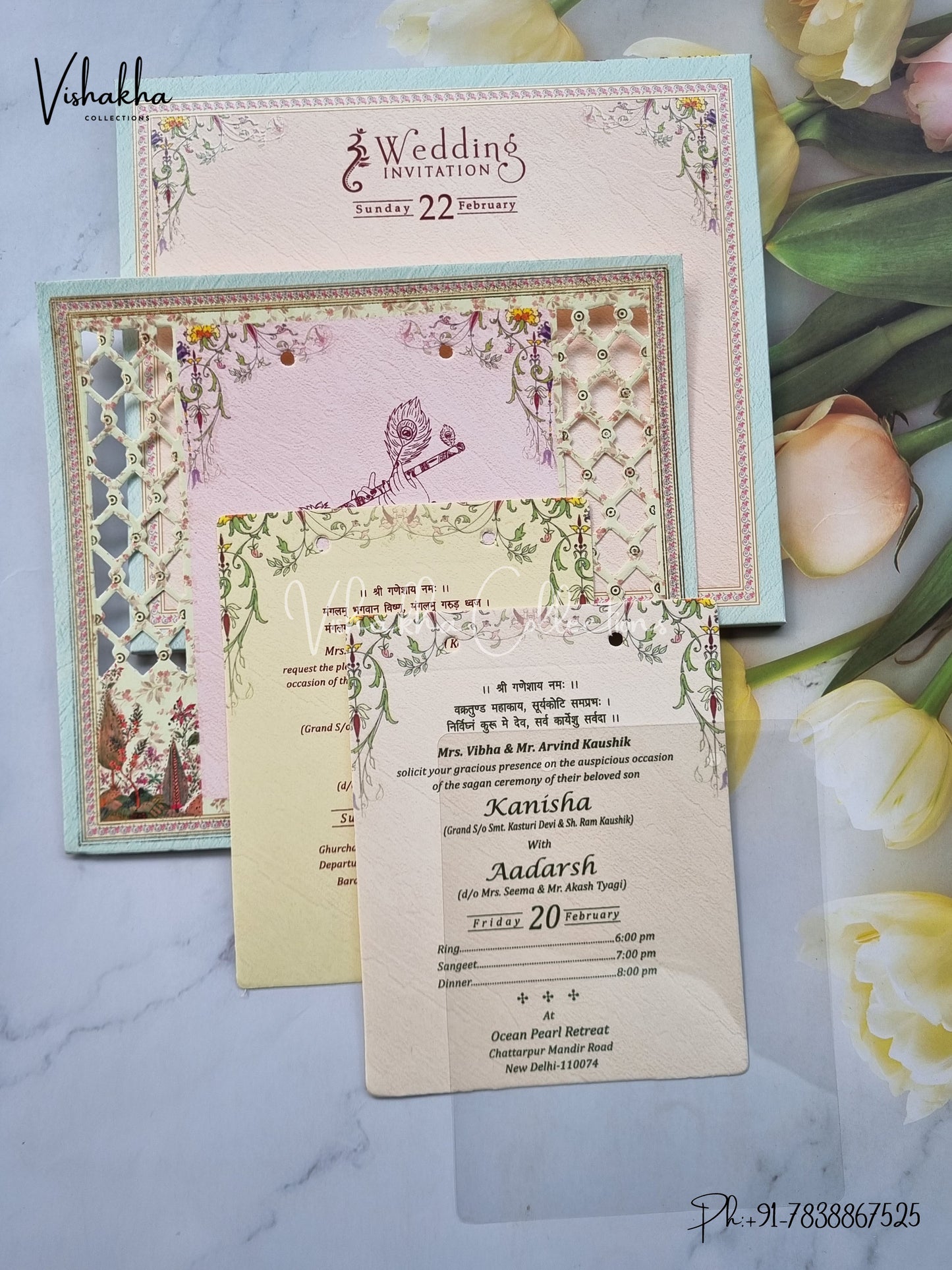 Flower Hindu Muslim Christian Sikh Laser Cut invitation Cards EJ-5199