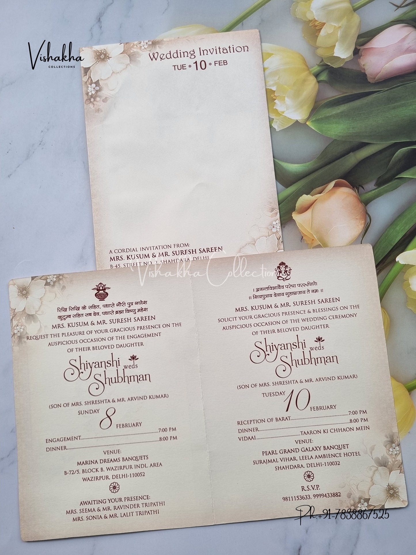 Flower Hindu Muslim Christian Sikh invitation Cards EJ-5203