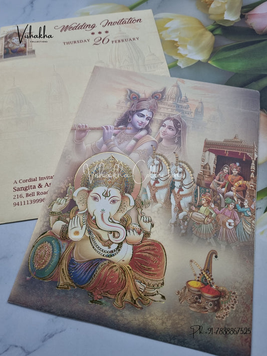 Radha Krishna Barat Ganesh Ji Hindu invitation Cards EJ-5208