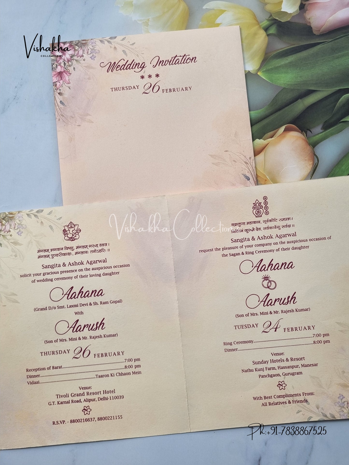 Flower Hindu Muslim Christian Sikh Colored invitation Cards EJ-5211