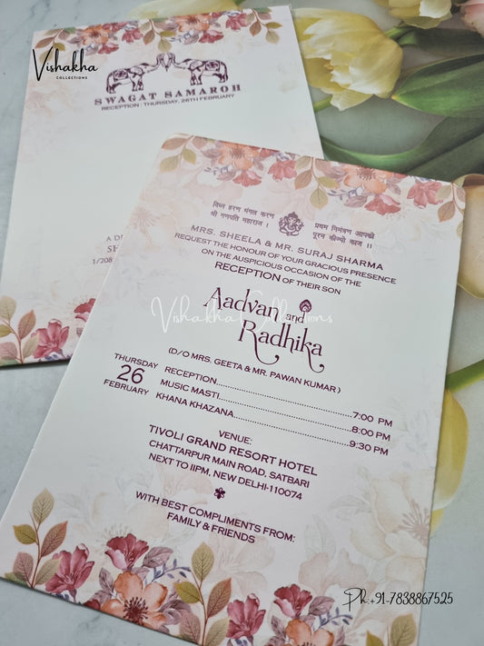 Single Insert Flower Hindu Muslim Christian Sikh invitation Cards EJ-5224