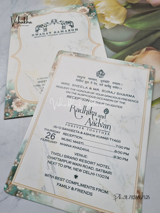 Single Insert Flower Hindu Muslim Christian Sikh invitation Cards EJ-5225