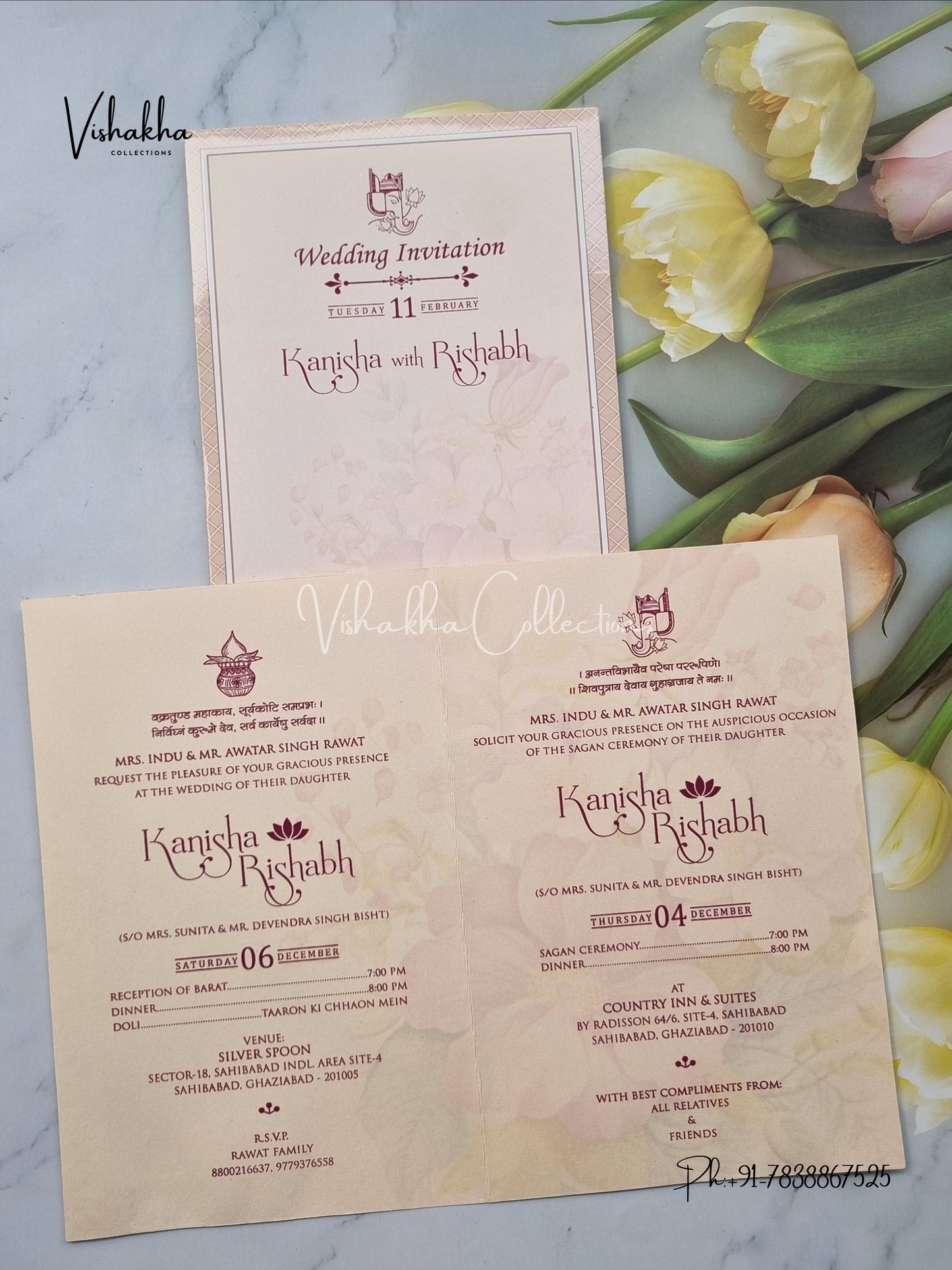 Flower Hindu Muslim Christian Sikh invitation Cards EJ-5245