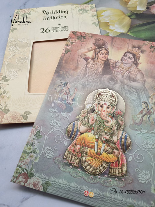 Radha Krishna Ganesh Ji Hindu invitation Cards EJ-5264
