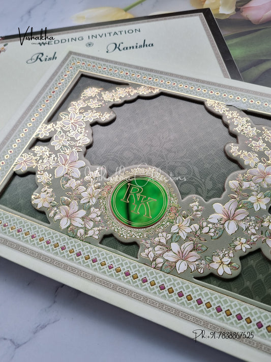 Flower Hindu Muslim Christian Sikh Padded invitation Cards EJ-5332