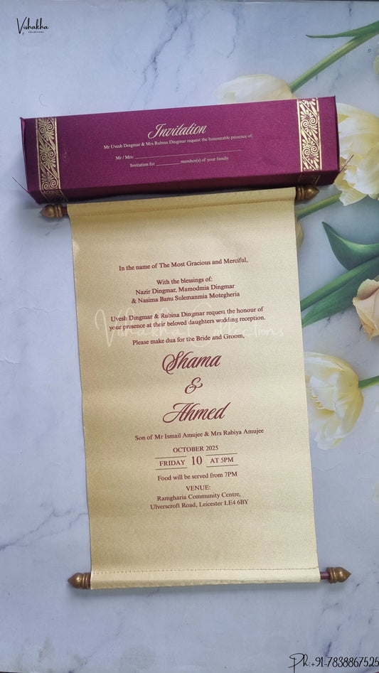 Hindu Muslim Christian Jain Sikh Scroll Farman Colored wedding invitation Cards FC-096