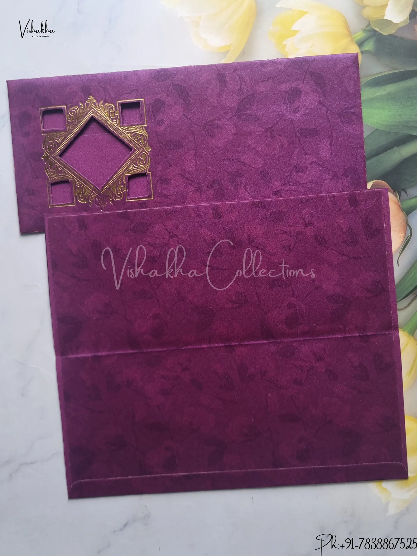 Flower Hindu Muslim Christian Jain Sikh Purple Colored wedding invitation Cards GS-108