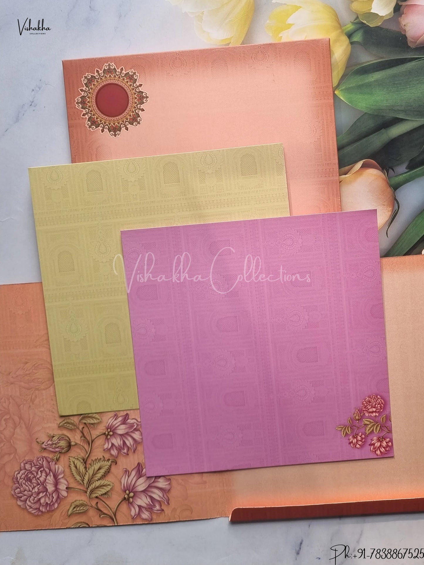 Semi Box Flower Hindu Muslim Christian Jain Sikh Brown Colored wedding invitation Cards GS-1092