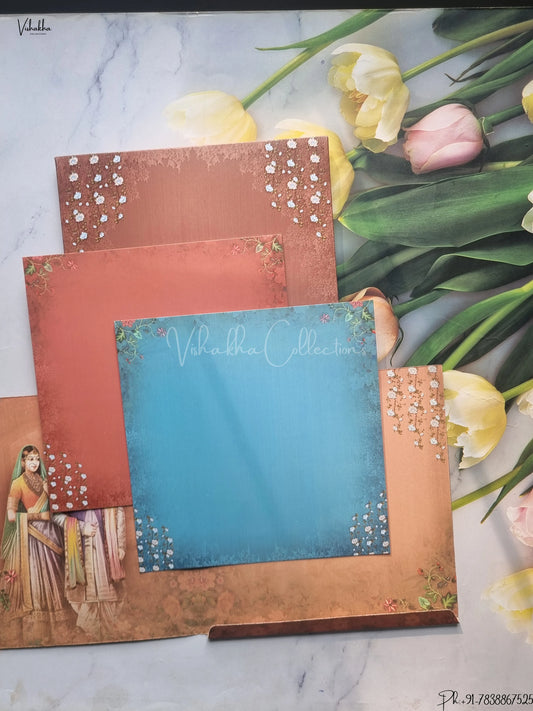 Barat Semi Box Flower Hindu Dark Brown Colored wedding invitation Cards GS-1094