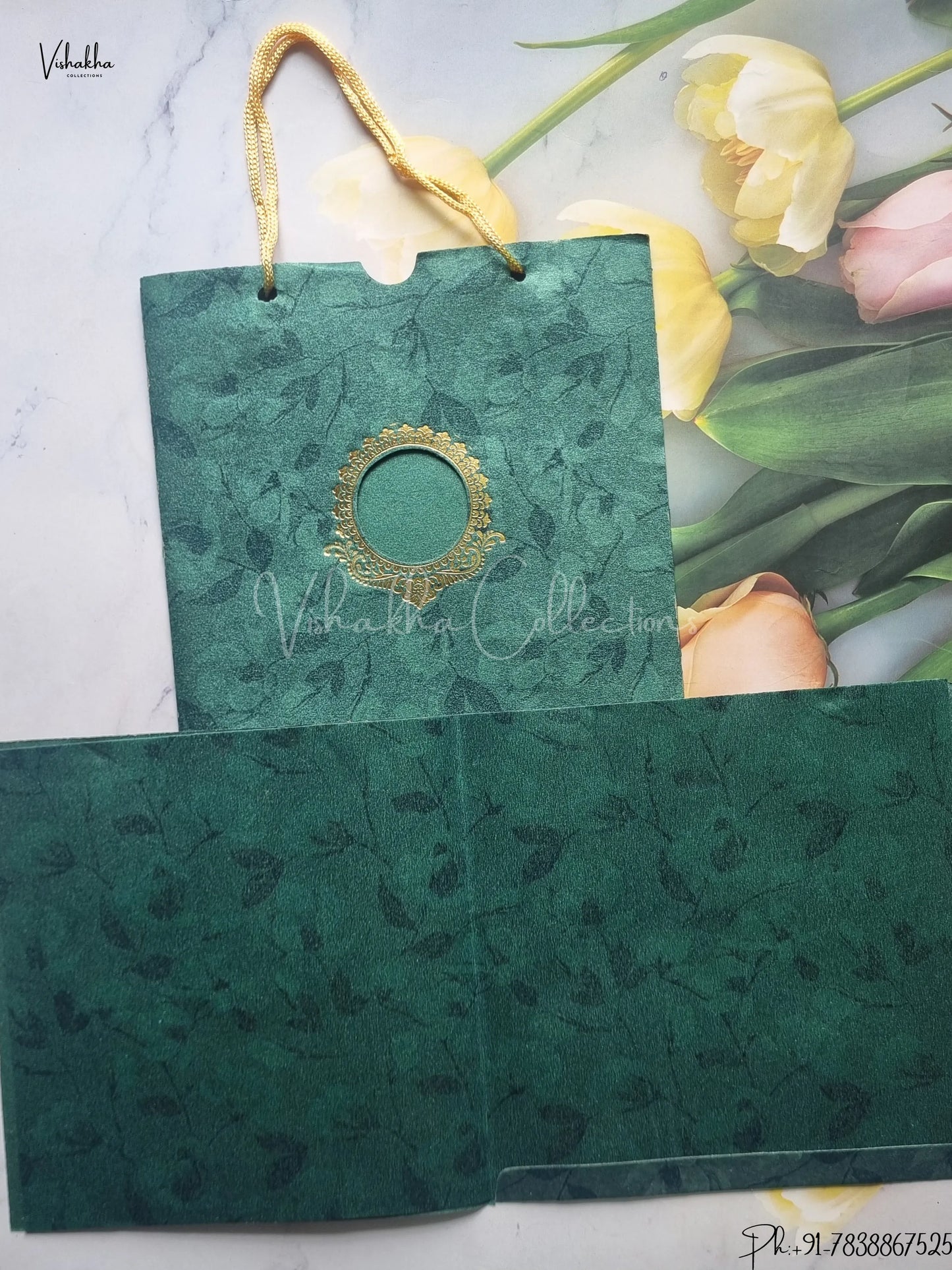 Hindu Muslim Christian Jain Sikh Carry Bag Dark Green Colored wedding invitation Cards GS-113