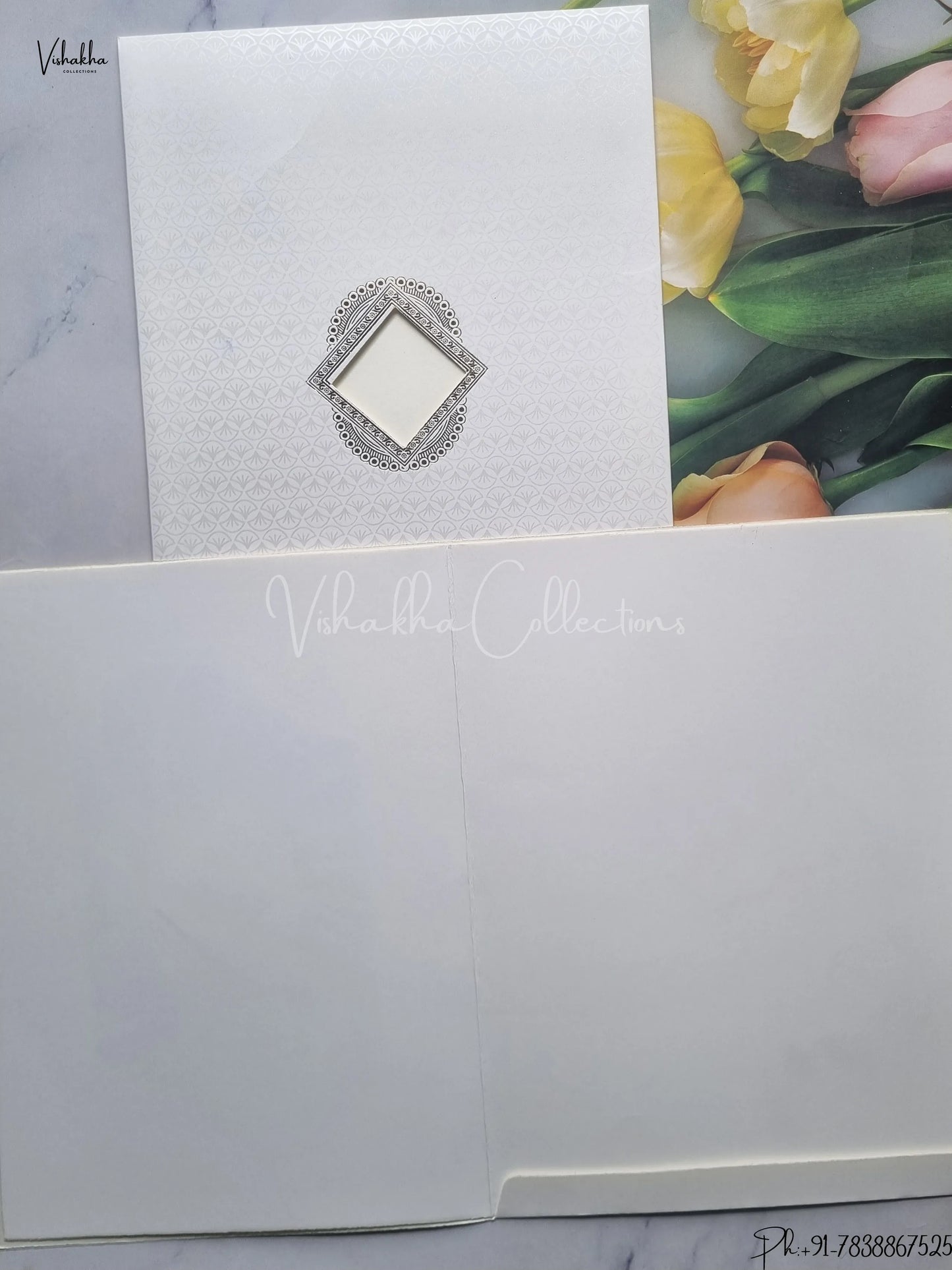 Semi Box Hindu Cream And White Colored wedding invitation Cards GS-116