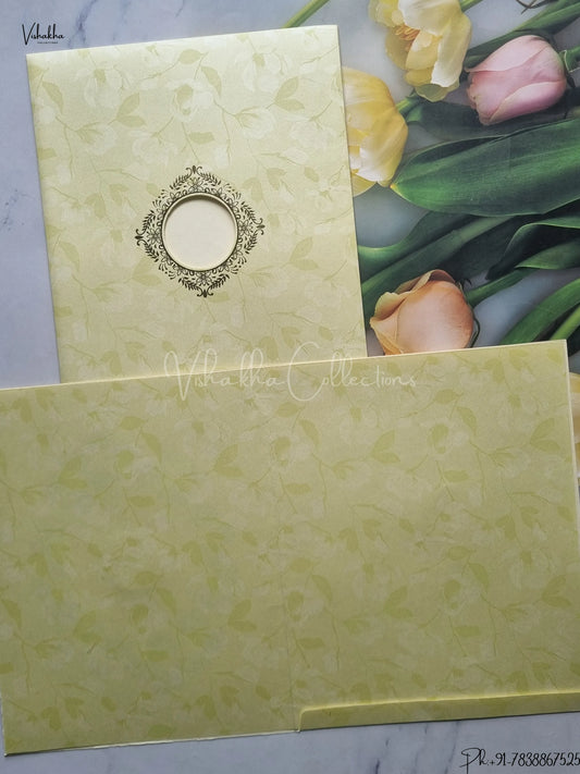 Semi Box Flower Hindu Muslim Christian Jain Sikh Beige Colored wedding invitation Cards GS-135