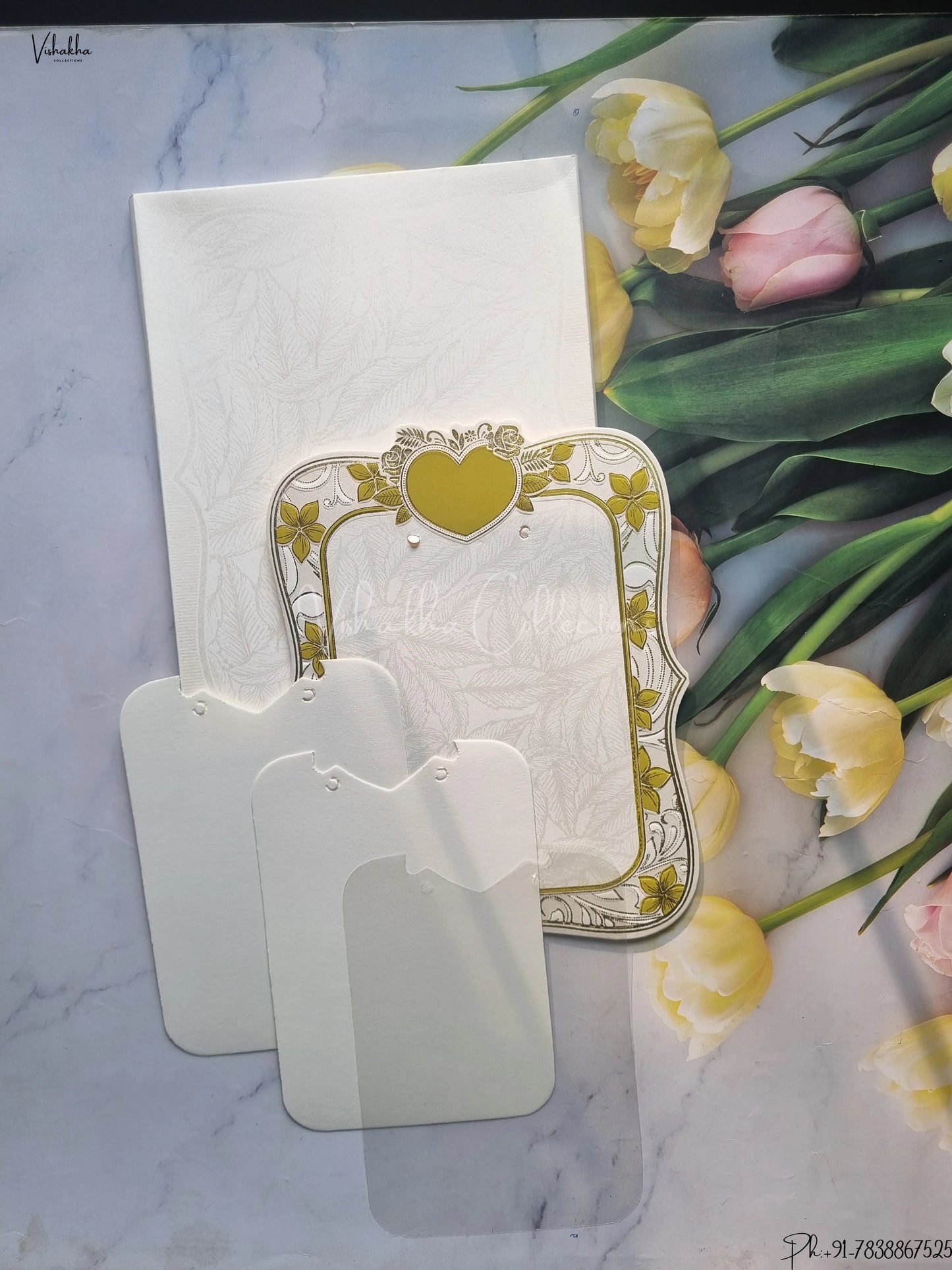 Semi Box Flower Hindu Muslim Christian Jain Sikh White And Mehndi Green Colored wedding invitation Cards GS-138