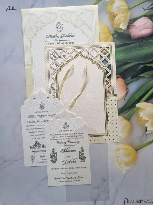 Semi Box Hindu Cream Colored wedding invitation Cards GS-222