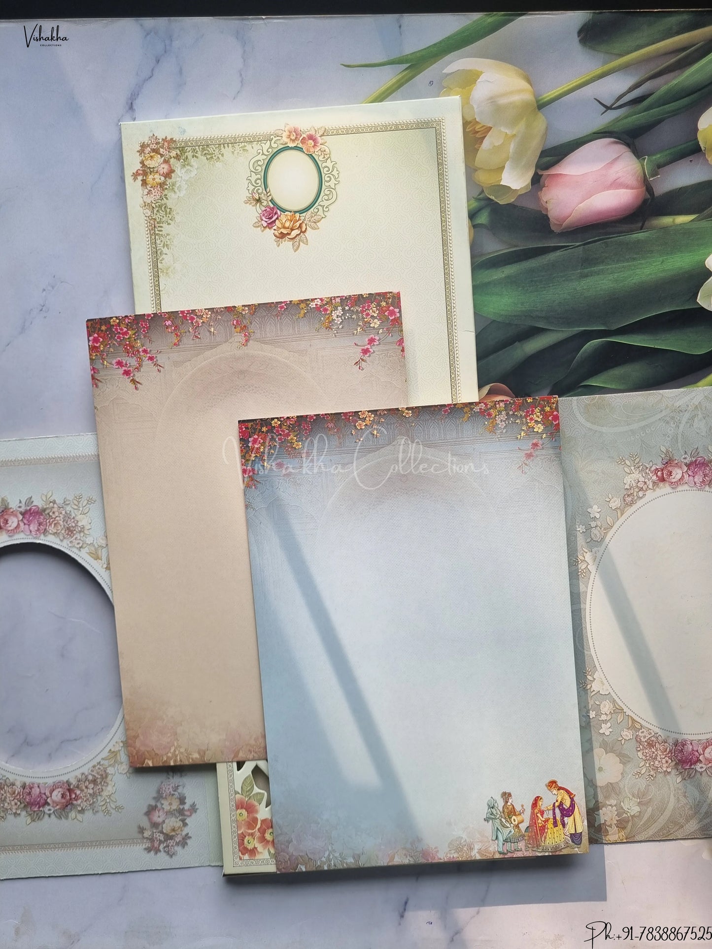 Semi Box Flower Hindu Muslim Christian Jain Sikh Pastel Green Colored wedding invitation Cards GS-4812