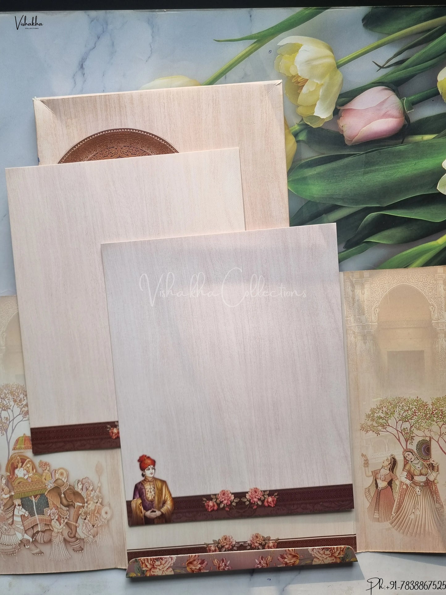 Semi Box Dulah Dulhan Flower Double Door Hindu Brown Colored wedding invitation Cards GS-4828