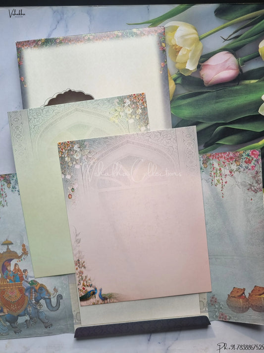 Radha Krishna Semi Box Ganesh Ji Dulah Dulhan Hindu Grey Colored wedding invitation Cards GS-4829