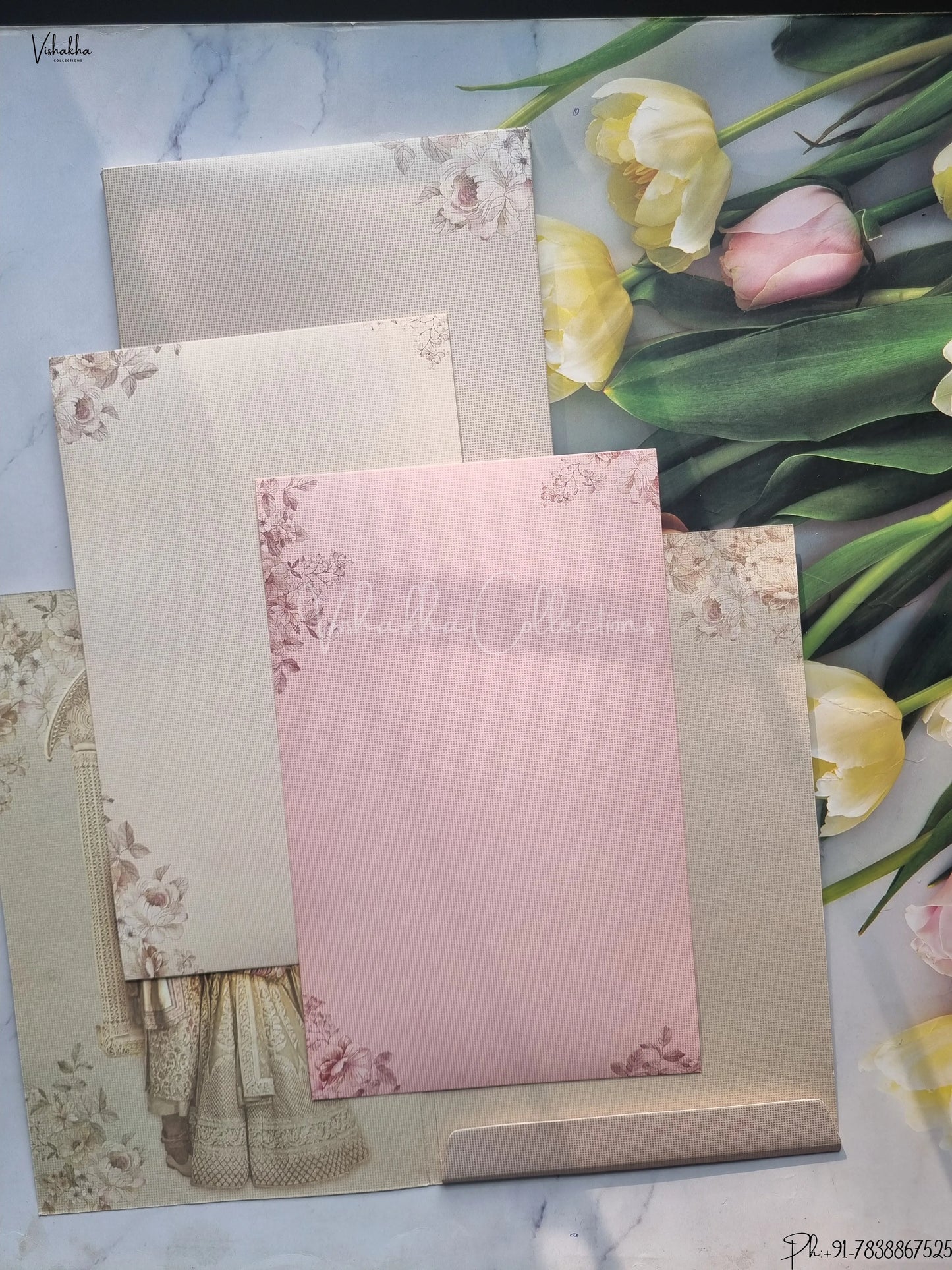 Semi Box Ganesh Ji Flower Hindu Grey Colored wedding invitation Cards GS-4842