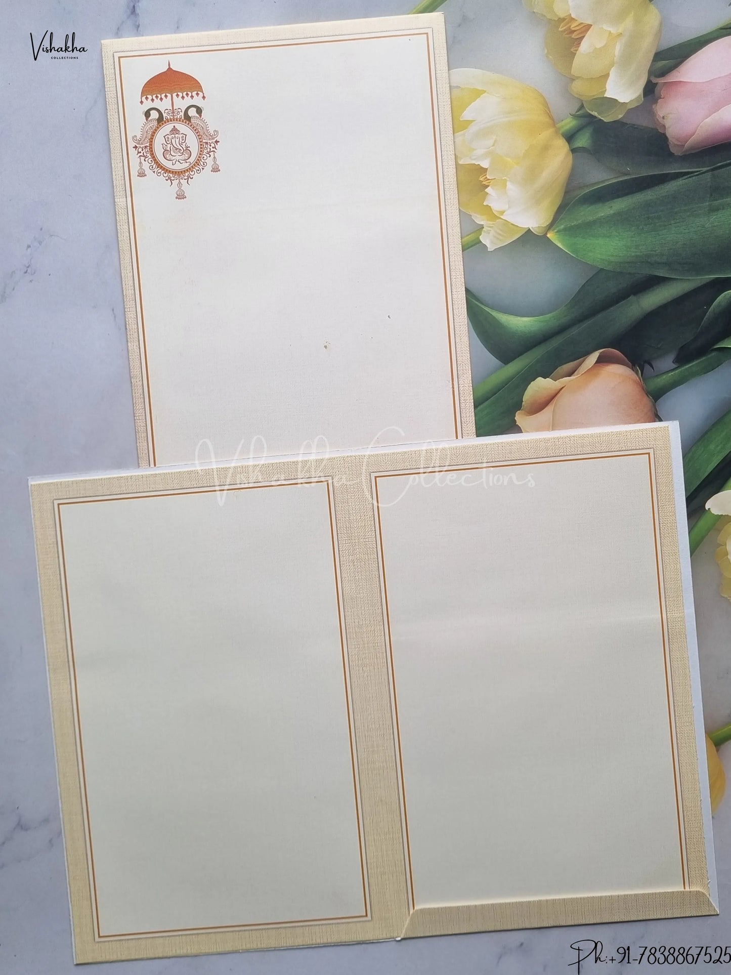 Radha Krishna Ganesh Ji Hindu Light Brown Colored wedding invitation Cards GS-4863