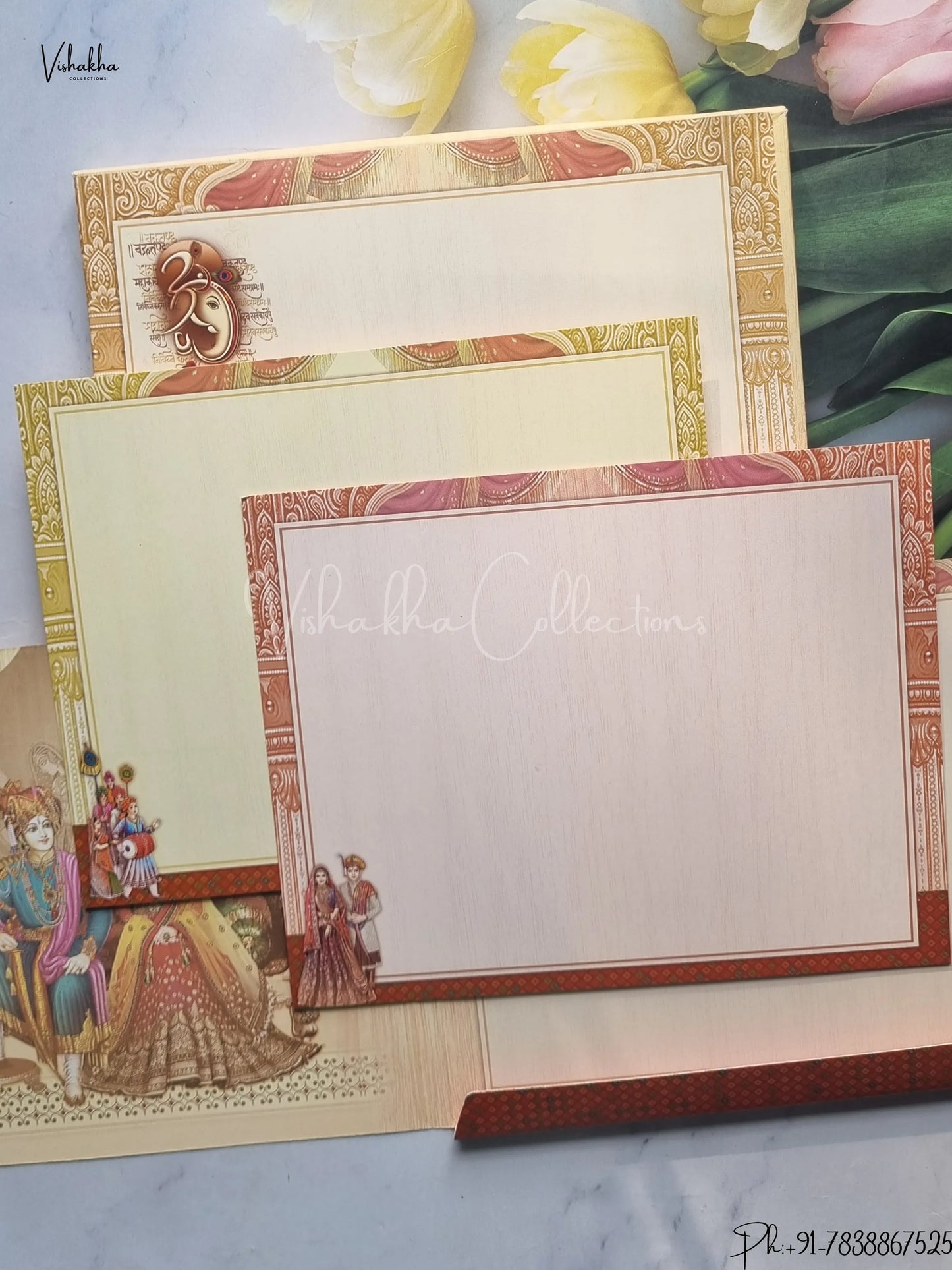 Semi Box Ganesh Ji Dulah Dulhan Hindu Light And Dark Brown Colored wedding invitation Cards GS-5011