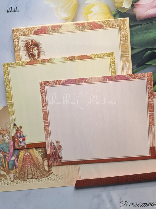 Semi Box Ganesh Ji Dulah Dulhan Hindu Light And Dark Brown Colored wedding invitation Cards GS-5011