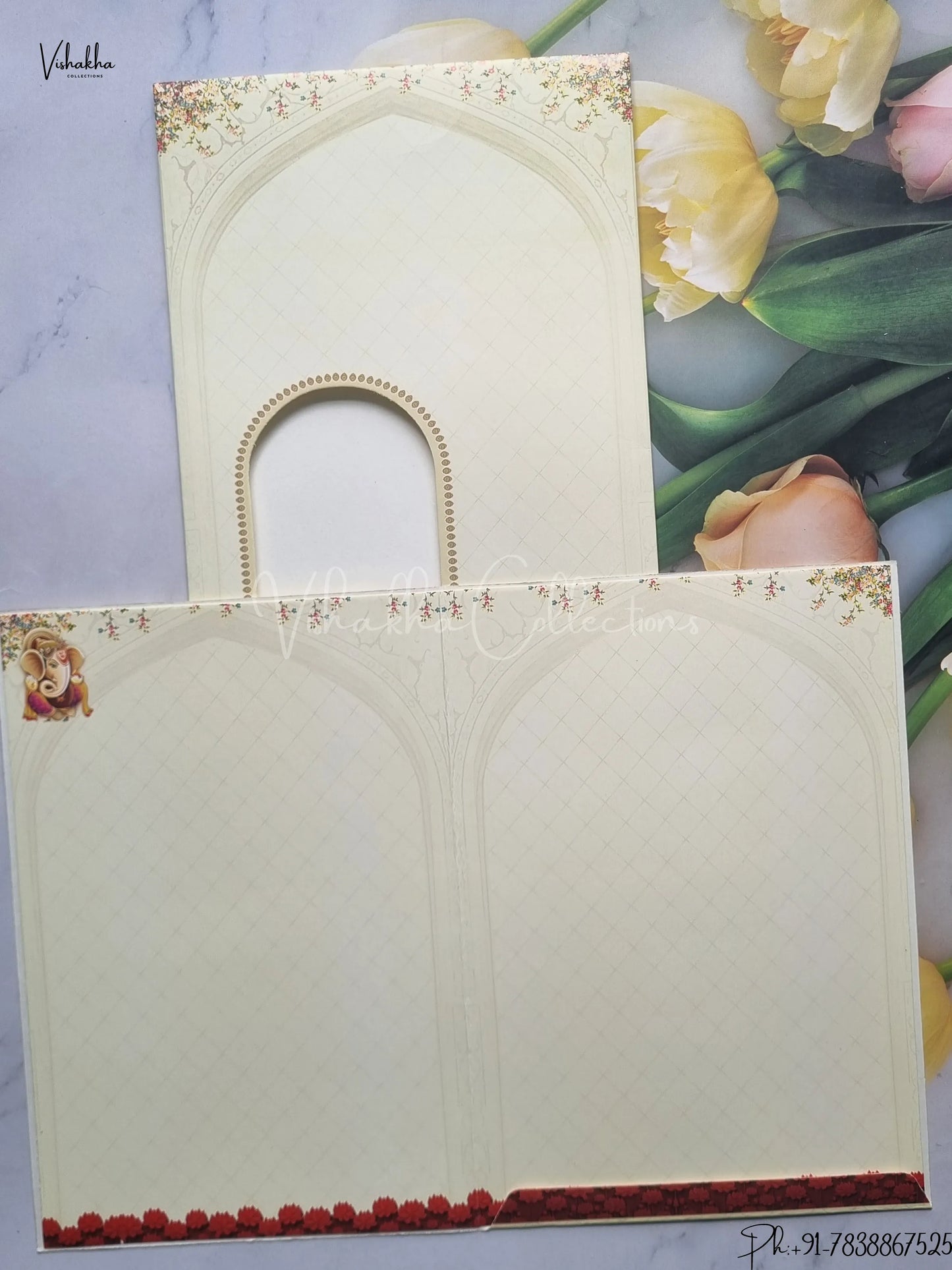 Radha Krishna Ganesh Ji Hindu Light Yellow And Multicolor Colored wedding invitation Cards GS-5012