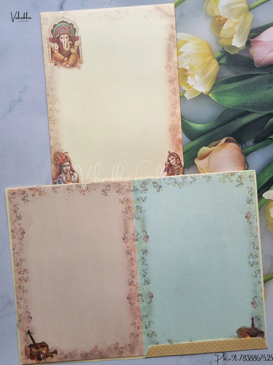 Radha Krishna Ganesh Ji Hindu Light Brown Colored wedding invitation Cards GS-5021