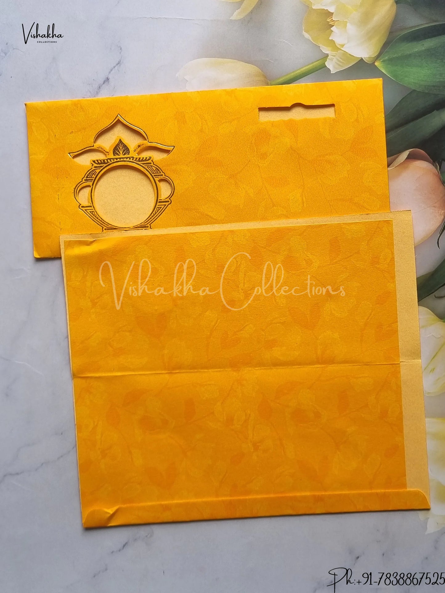 Ganesh Ji Dulah Dulhan Hindu Yellow Colored wedding invitation Cards GS-63