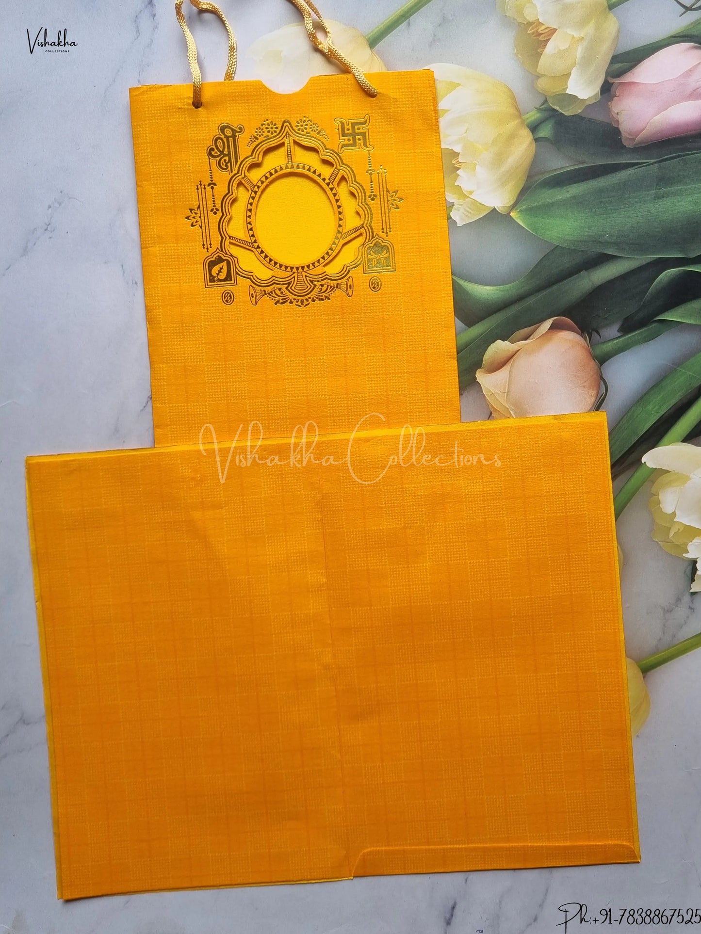 Ganesh Ji Hindu Carry Bag Yellow Colored wedding invitation Cards GS-8