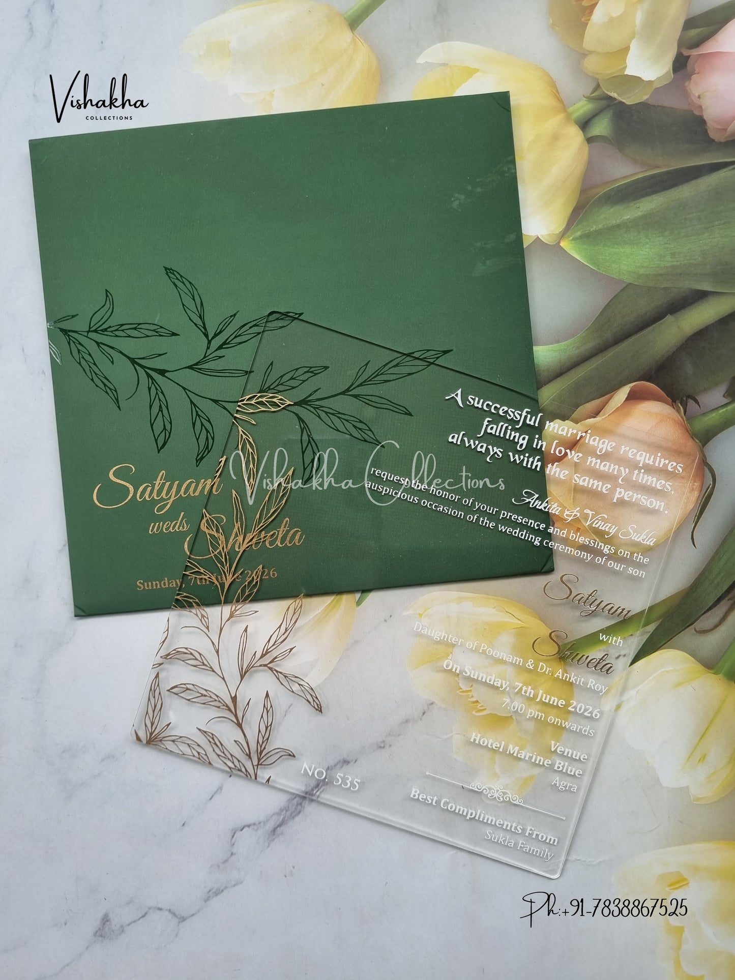 Hindu Muslim Christian Sikh Acrylic invitation Cards LN-535