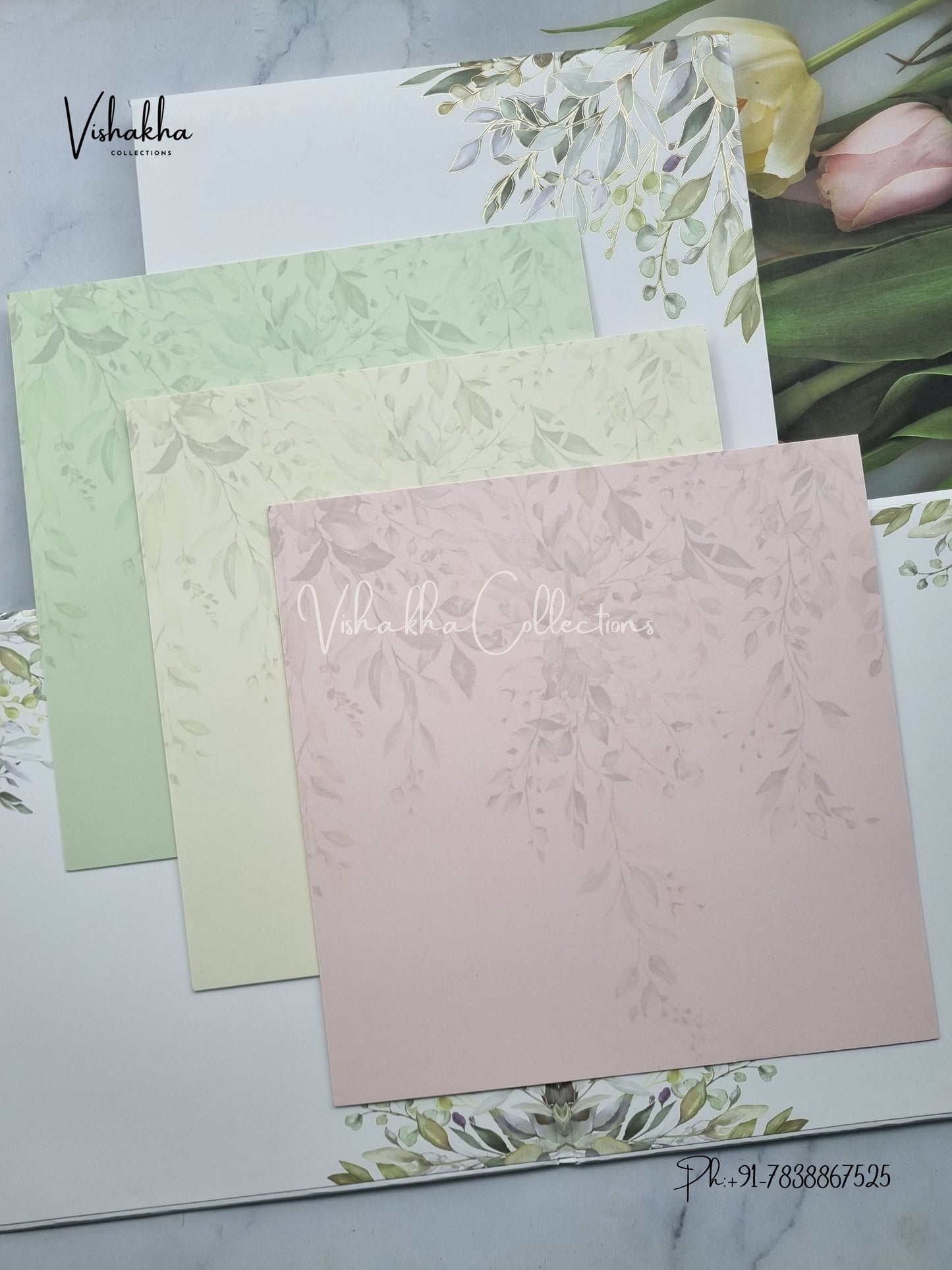 Flower Hindu Muslim Christian Sikh Colored invitation Cards LN-575