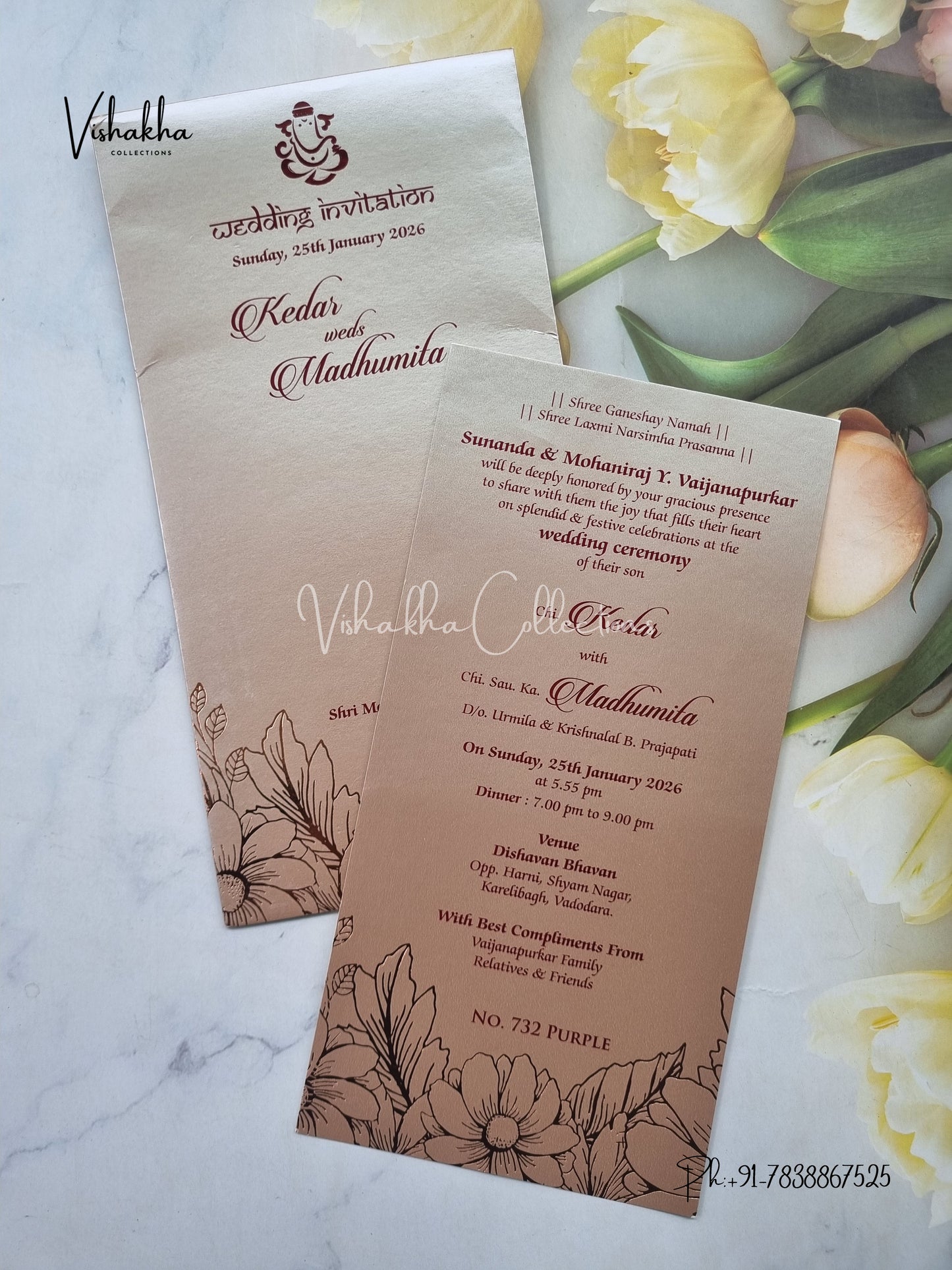 Single Insert Hindu Muslim Christian Sikh Colored invitation Cards LN-732