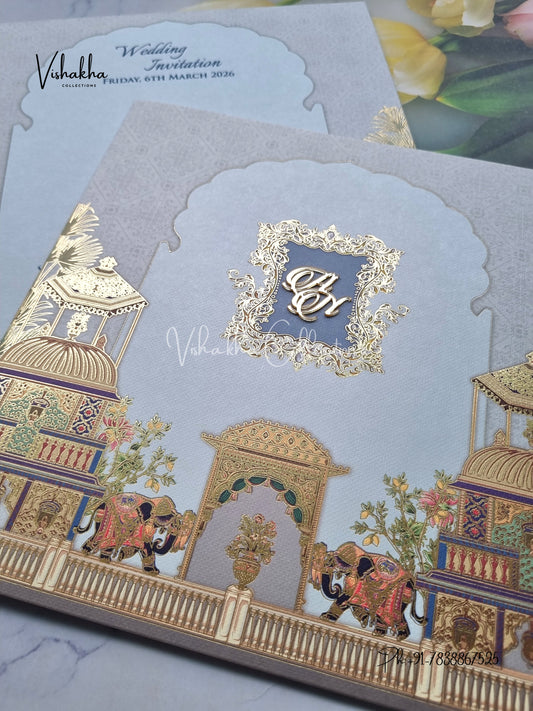 Hathi Hindu Muslim Christian Sikh Colored invitation Cards LN-745