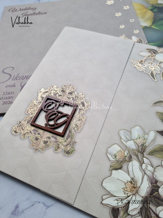 Flower Double Door Hindu Muslim Christian Sikh Colored invitation Cards LN-756