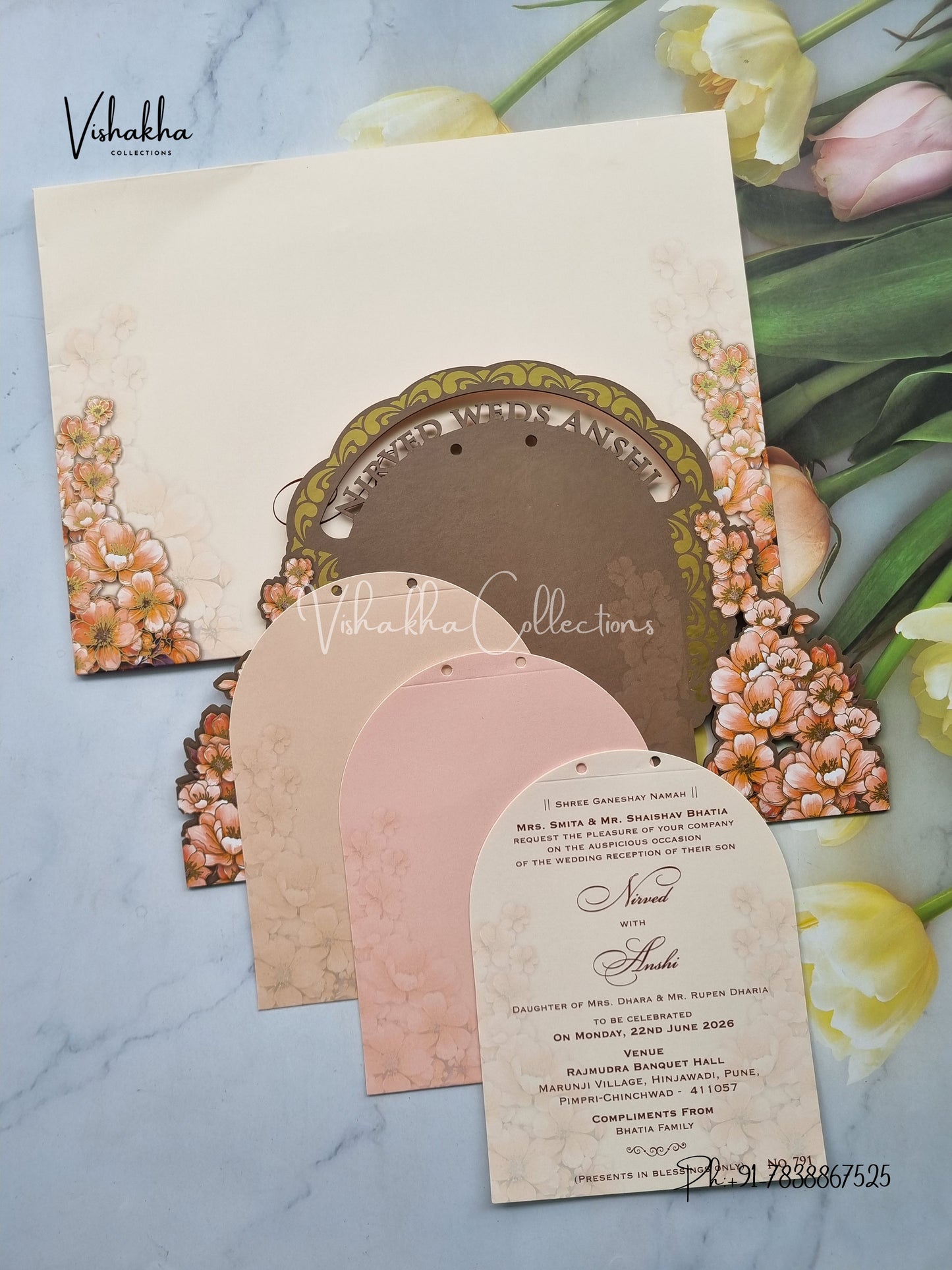 Hindu Muslim Christian Sikh MDF Board Laser Cut Named MDF Laser Cut Colored invitation Cards LN-791