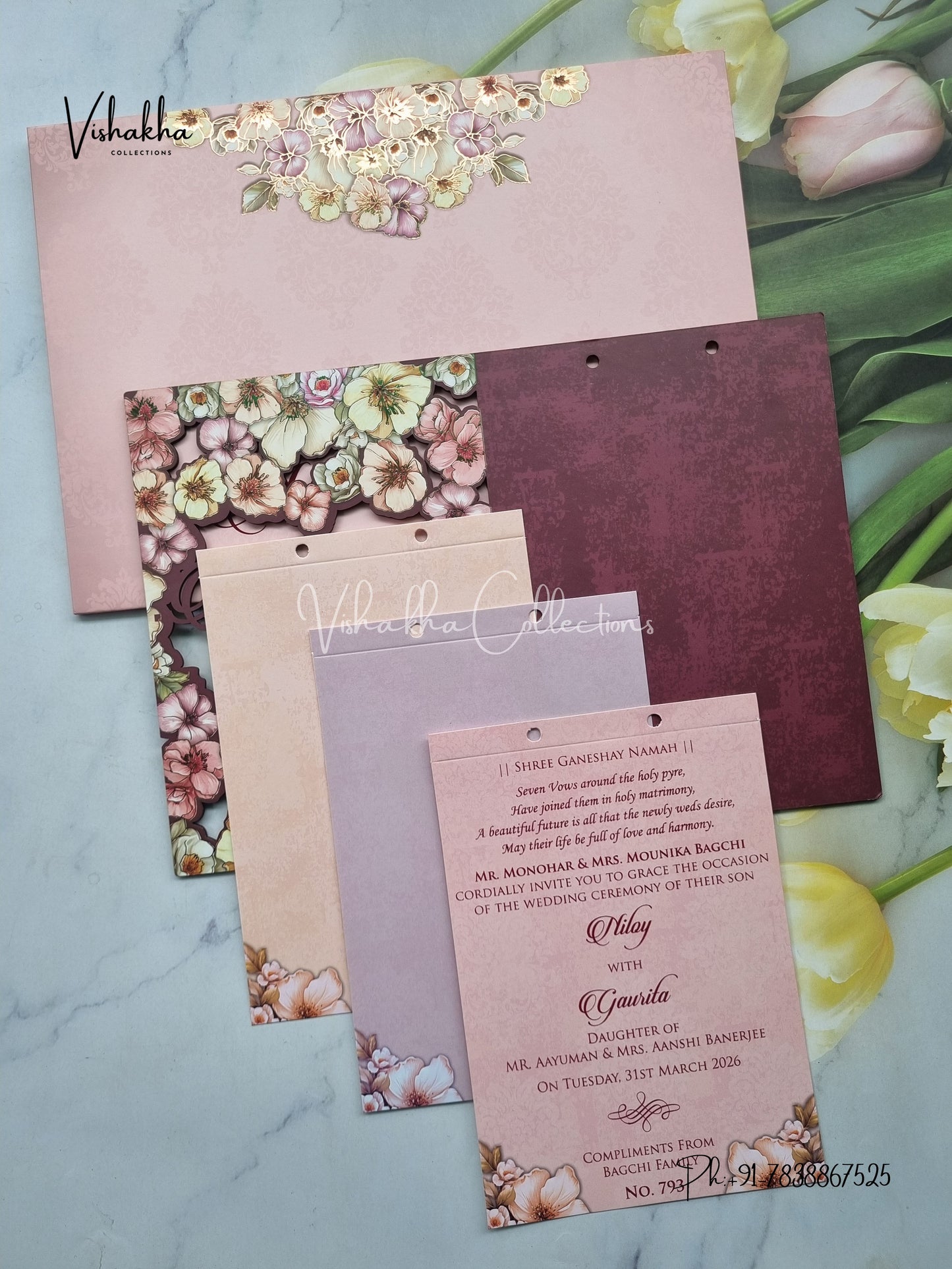 Hindu Muslim Christian Sikh MDF Board Laser Cut Named MDF Laser Cut Colored invitation Cards LN-793