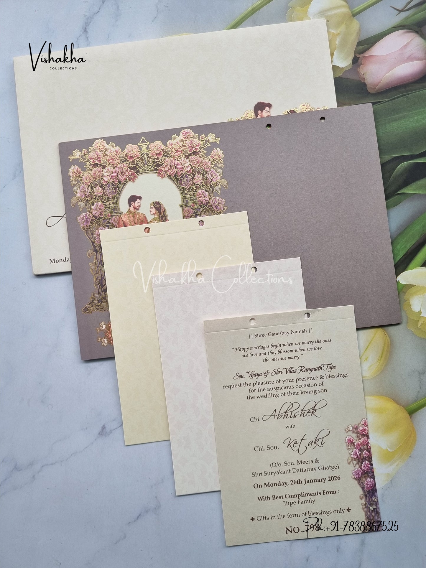 Dulah Dulhan Hindu Sikh MDF Board Laser Cut Colored invitation Cards LN-798