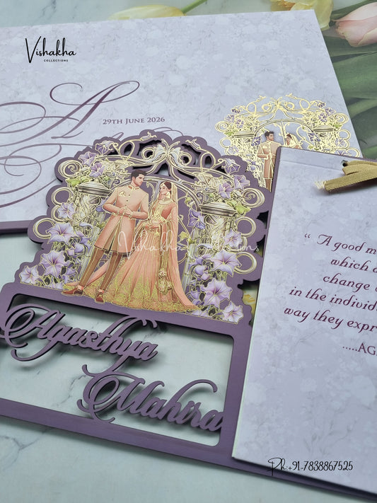Dulah Dulhan Hindu Sikh MDF Board Laser Cut Named MDF Laser Cut Colored invitation Cards LN-799