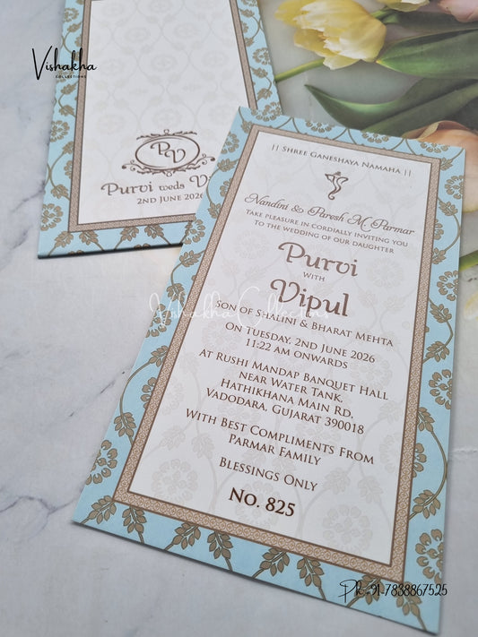 Single Insert Hindu Muslim Christian Sikh Colored invitation Cards LN-825