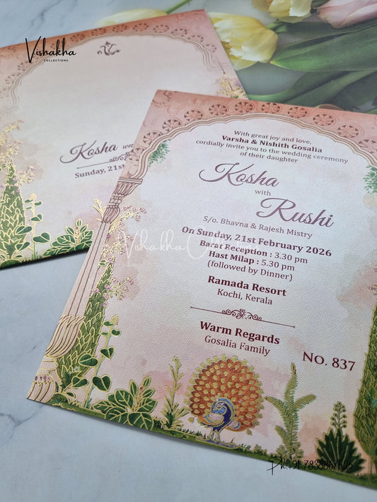 Single Insert Flower Hindu Muslim Christian Sikh invitation Cards LN-837