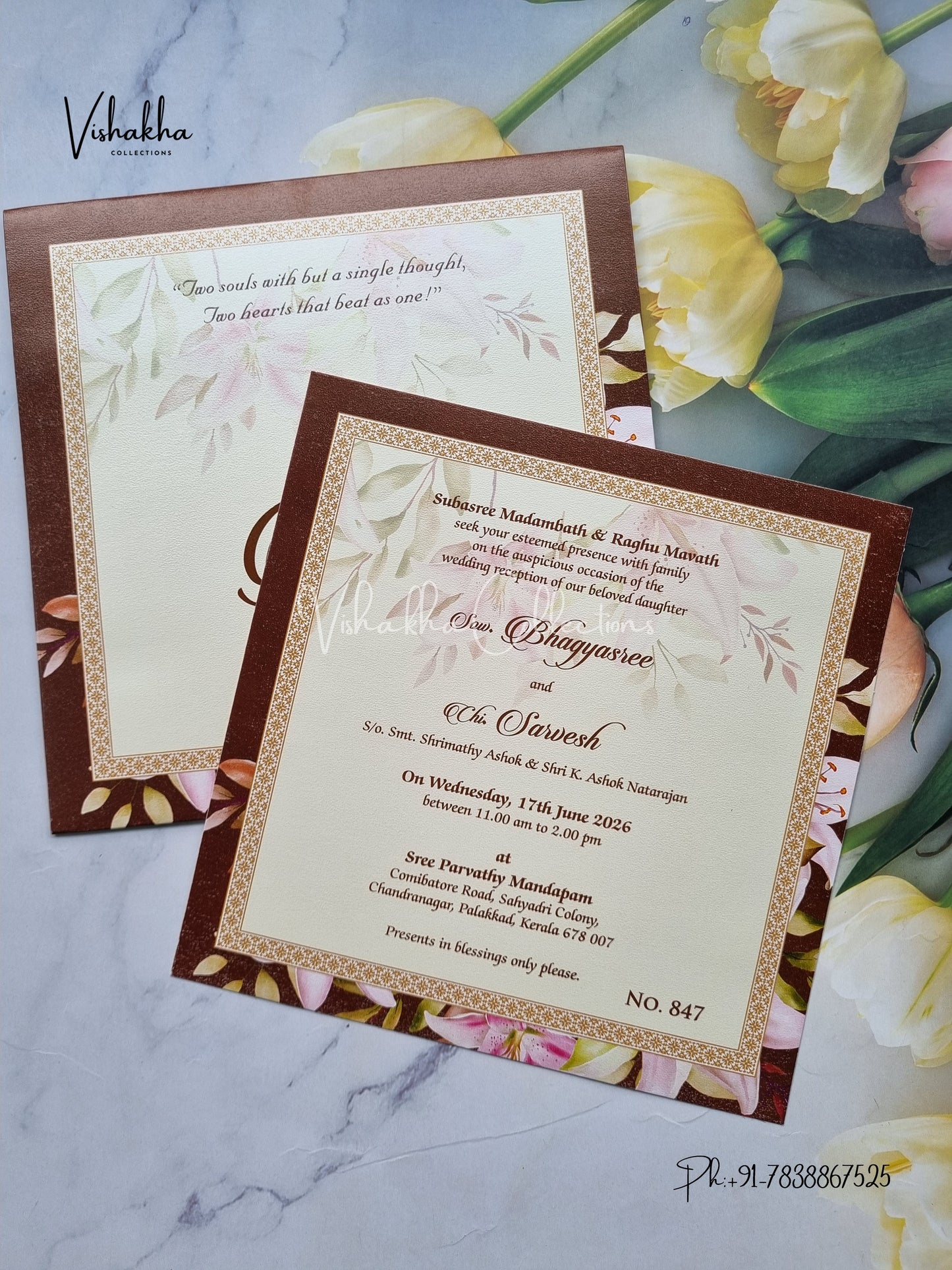 Single Insert Flower Hindu Muslim Christian Sikh Colored invitation Cards LN-847