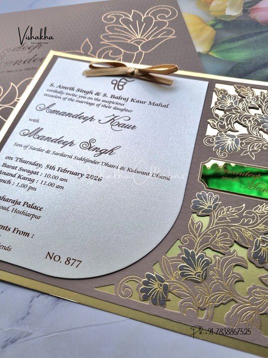 Hindu Muslim Christian Sikh Laser Cut Colored invitation Cards LN-877